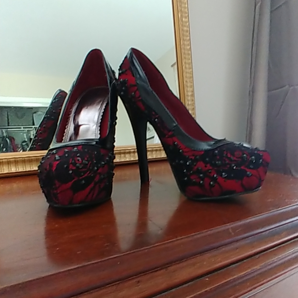 6 in Heels with Lace and Gem Details